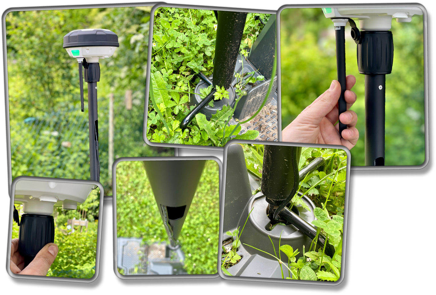 Das RTK-Modul des Mammotion LUBA 2 AWD 5000 muss auf das Gestänge geschraubt und im Boden verankert werden.