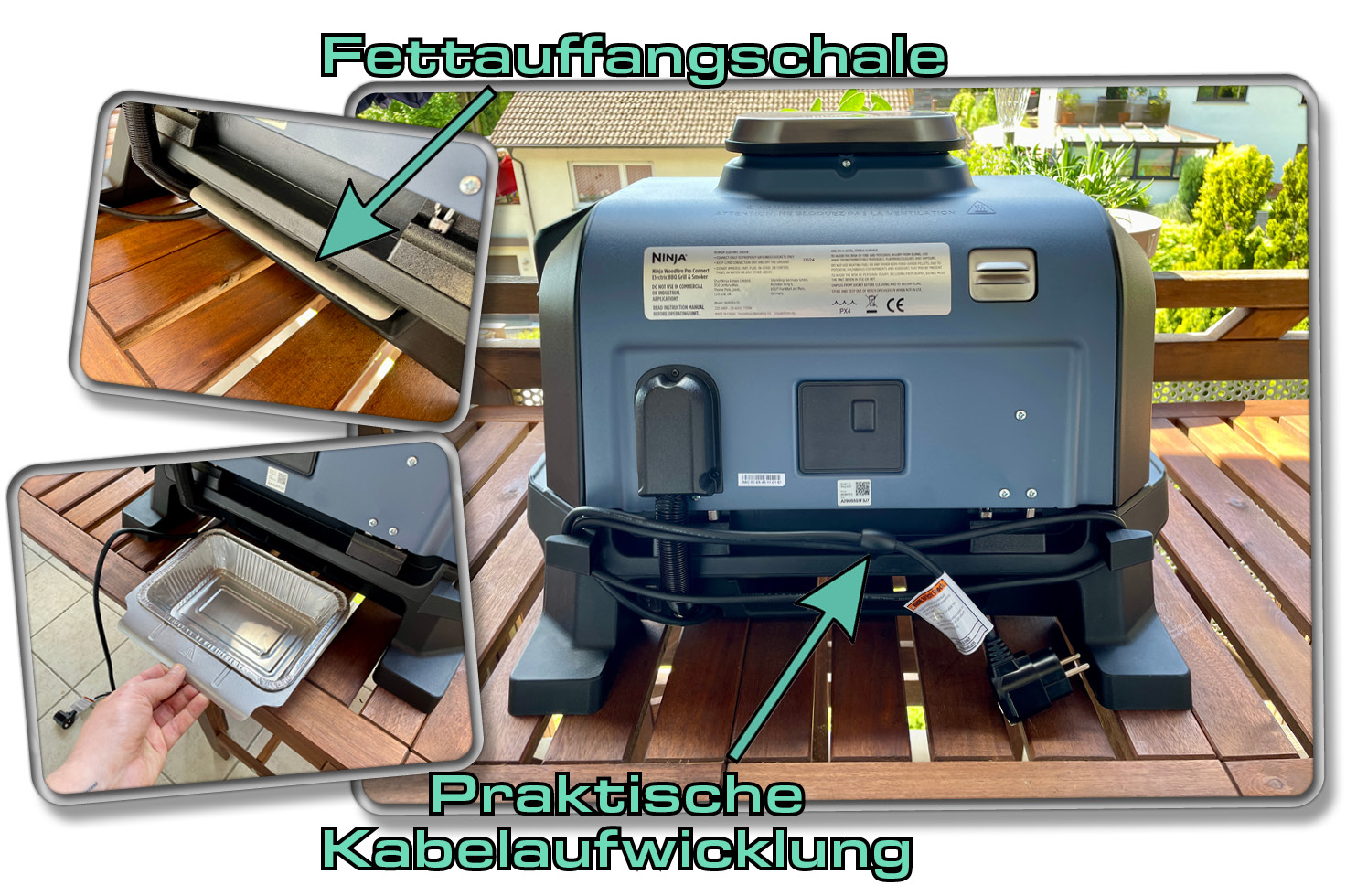 Das befindet sich auf der Rückseite des Ninja Woodfire Pro Connect XL