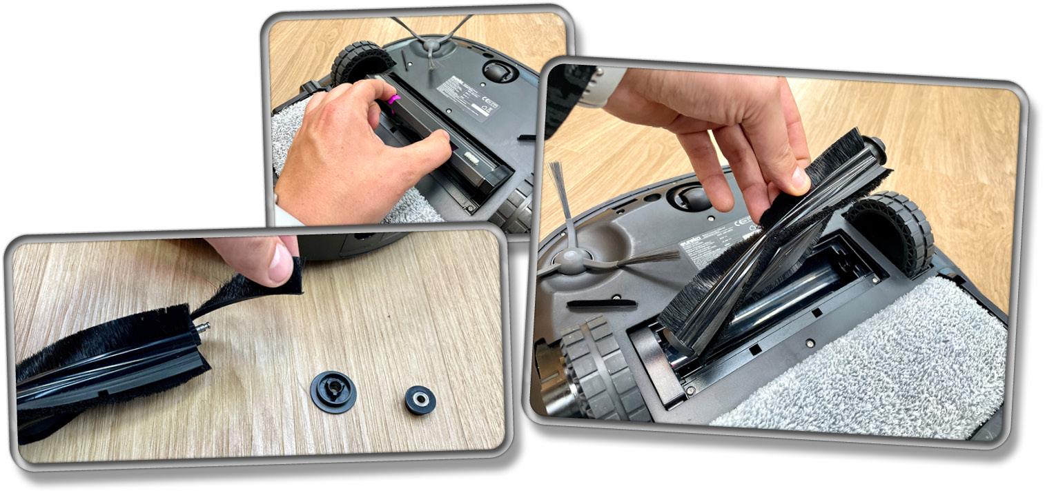 Das ist die Bodenbürste des Eureka J20, die aus Gummilamellen und Borsten besteht.