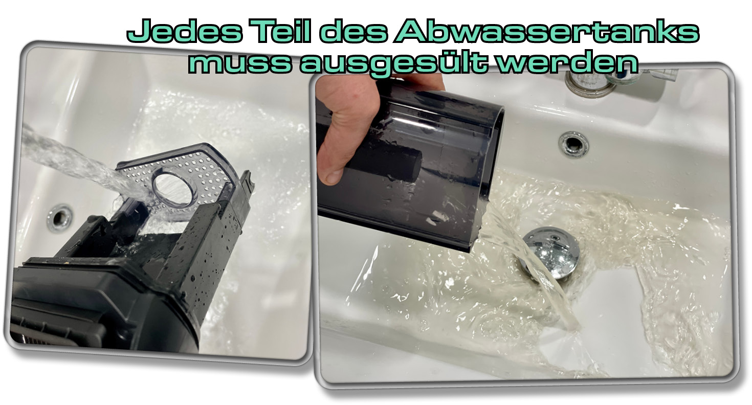 Der Abwassertank muss ausgeleert werden, damit sich keine unangenehmen Gerüche bilden