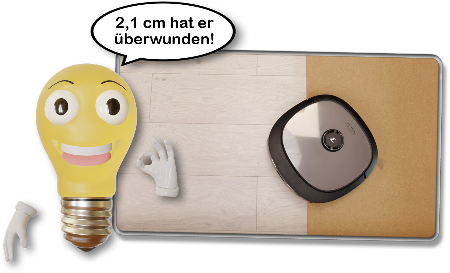 Der Eureka J20 kann Türschwellen mit einer Höhe von 2,1 cm überwinden