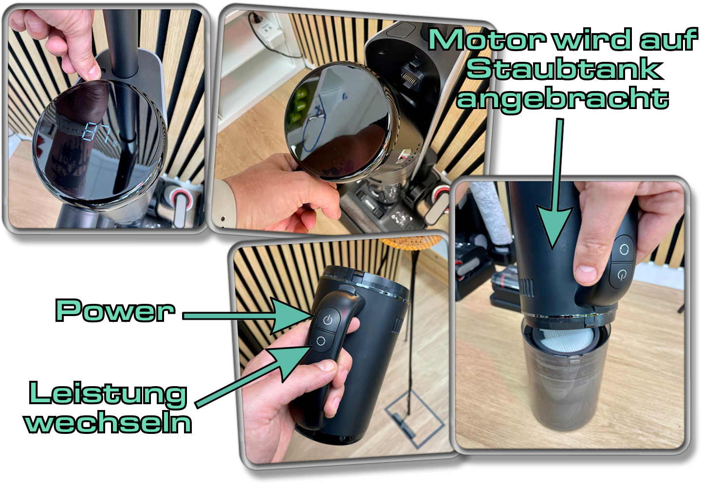 Der Motor lässt sich einfach vom Wischsauger abnehmen und auf den Staubtank setzen