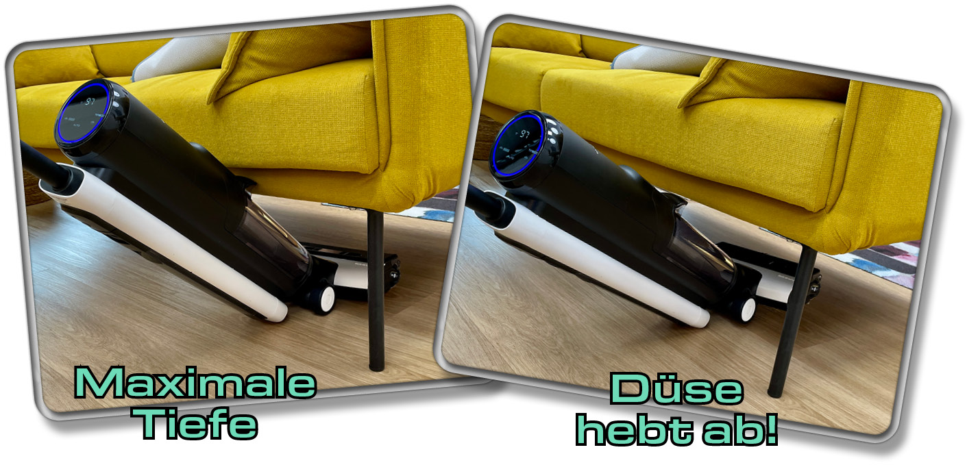 Der Tineco Floor One S6 kommt nicht besonders tief unter Möbel