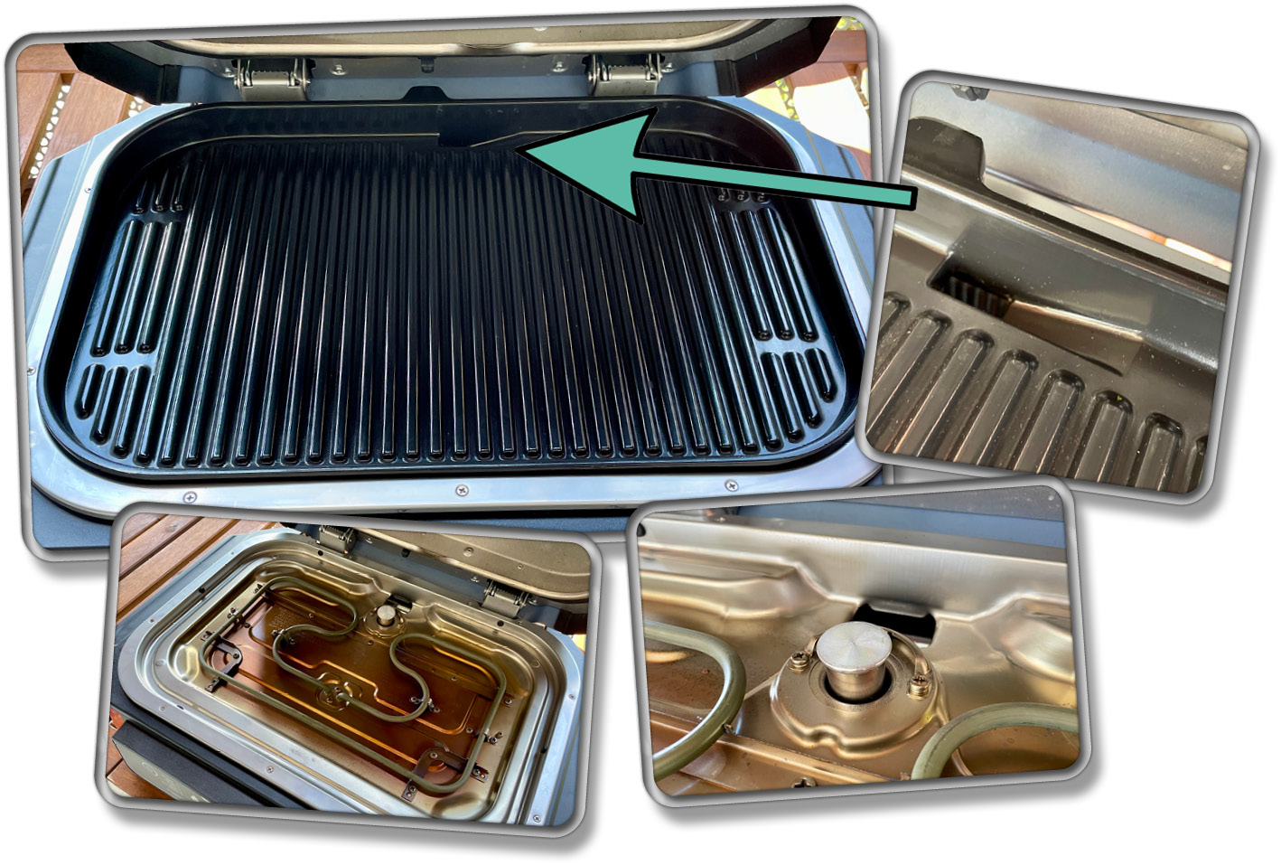 Die Grillplatte bietet viel Platz und sogar einen Fettablauf