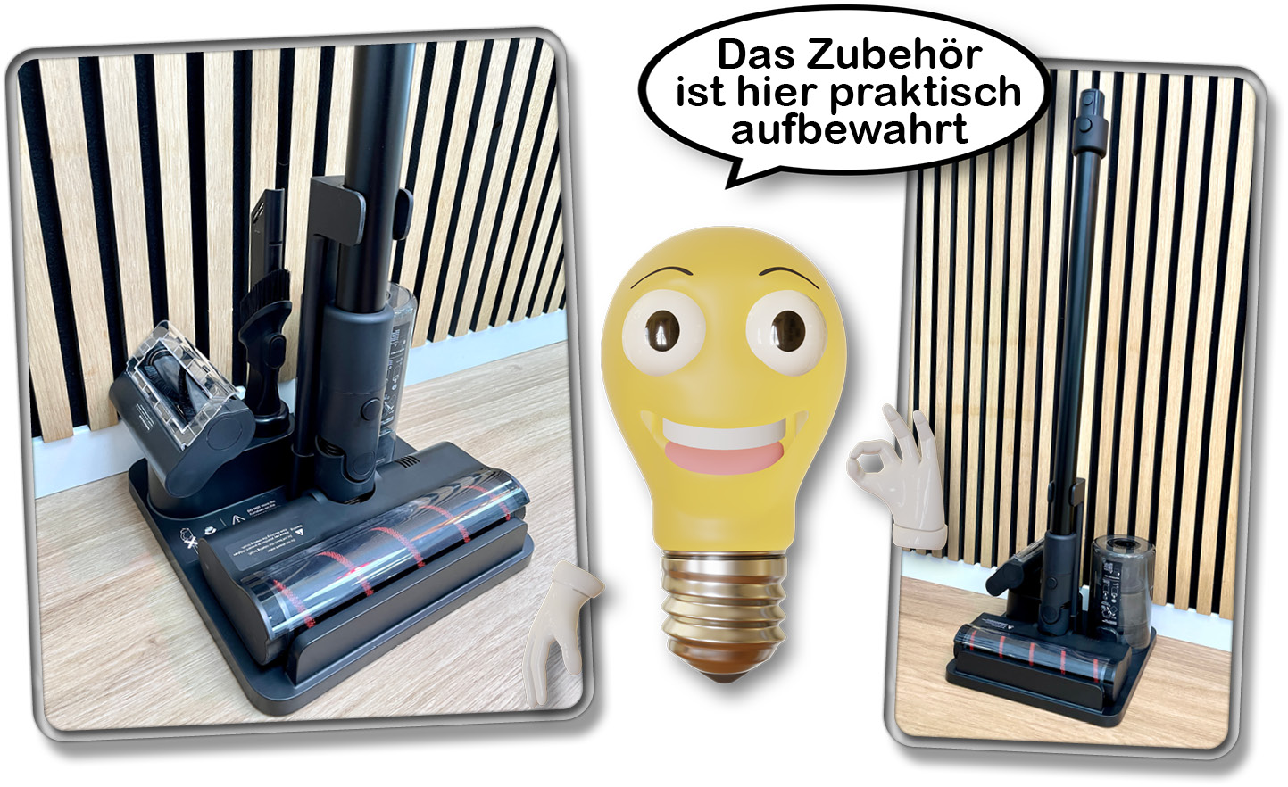 Die stehende Halterung des Dreame H12 Dual Akkusaugerzubehörs bringt alle Teile unter