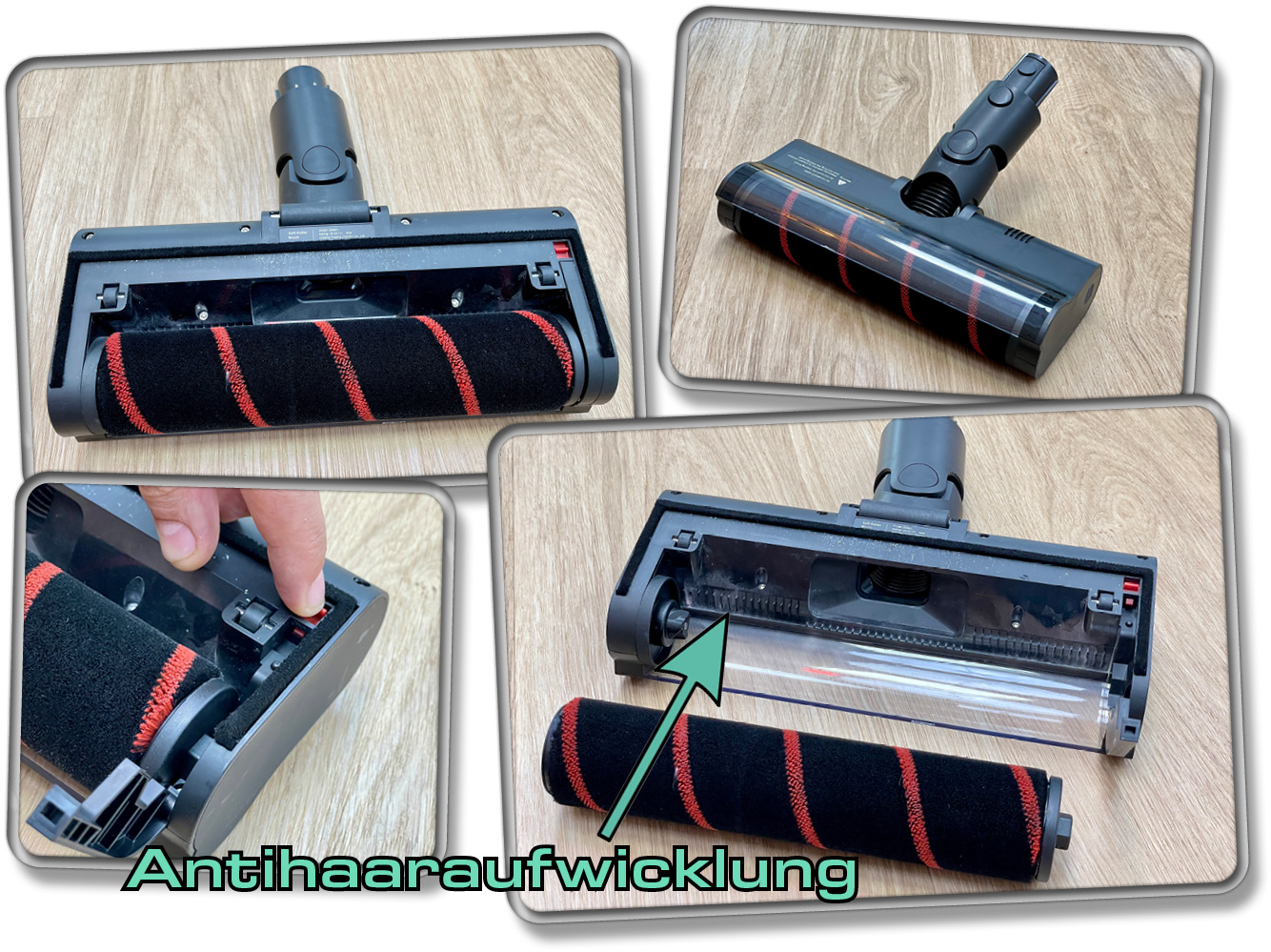 Die zugehörige Hartbodendüse hat eine Antihaaraufwicklung