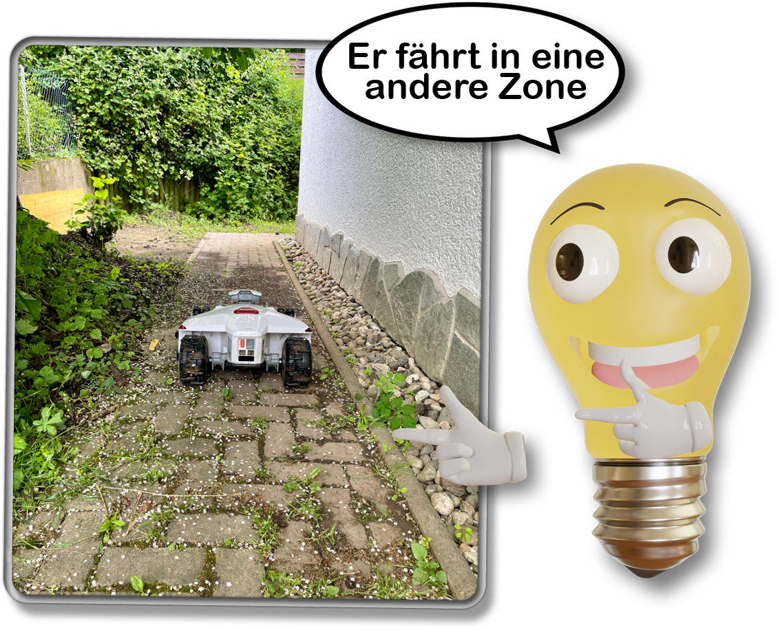 Durch Erstellung eines Überganges, fährt der Mammotion LUBA 2 AWD 5000 ohne zu Mähen in eine andere Zone