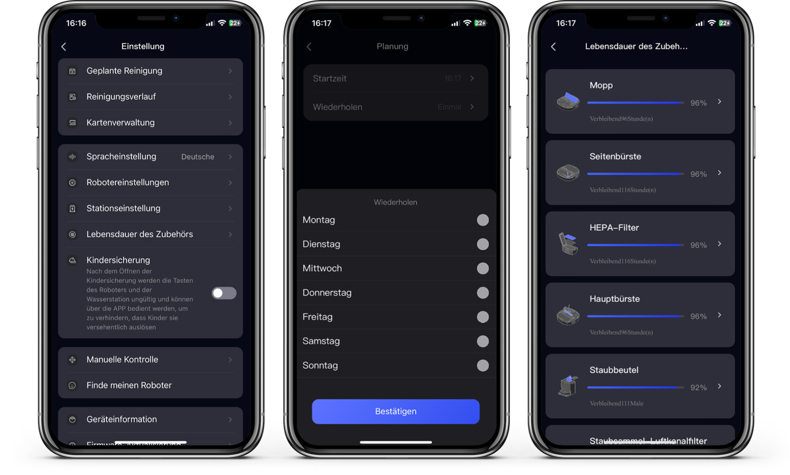 Eureka J20 - App - Einstellungen