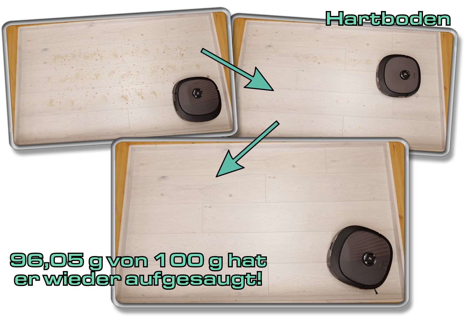 Eureka J20 - Die gemessene Saugleistung auf Hartboden