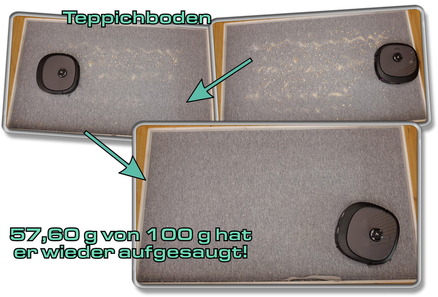 Eureka J20 - Die gemessene Saugleistung auf Teppichboden