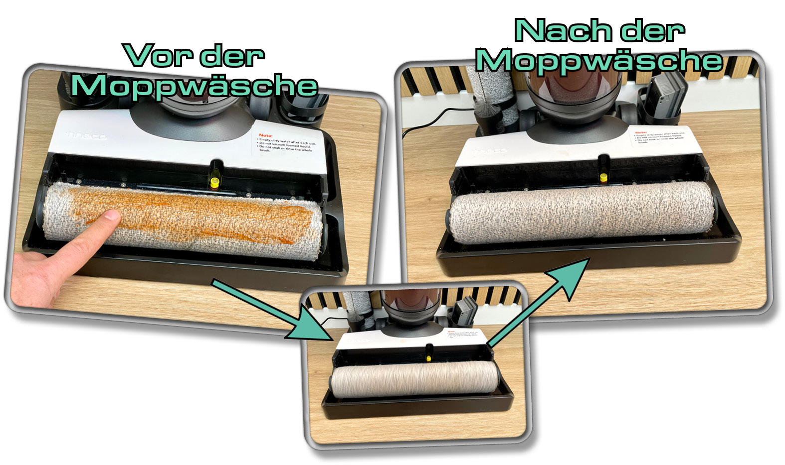 Hier ist der Vorher-Nachher-Vergleich der Moppwäsche