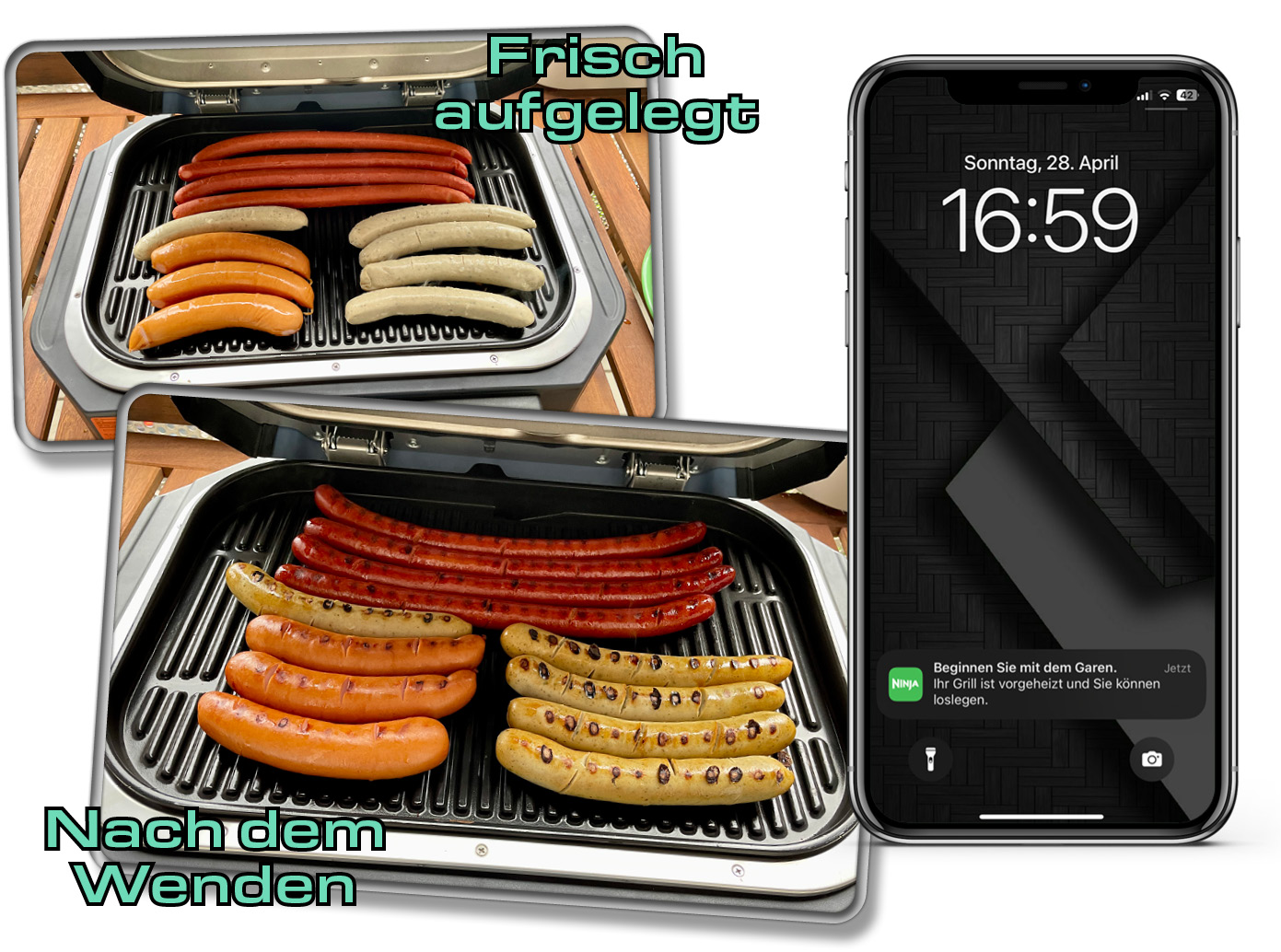 Nach kurzer Zeit hat die App sich gemeldet, dass das Grillgut gewendet werden soll.