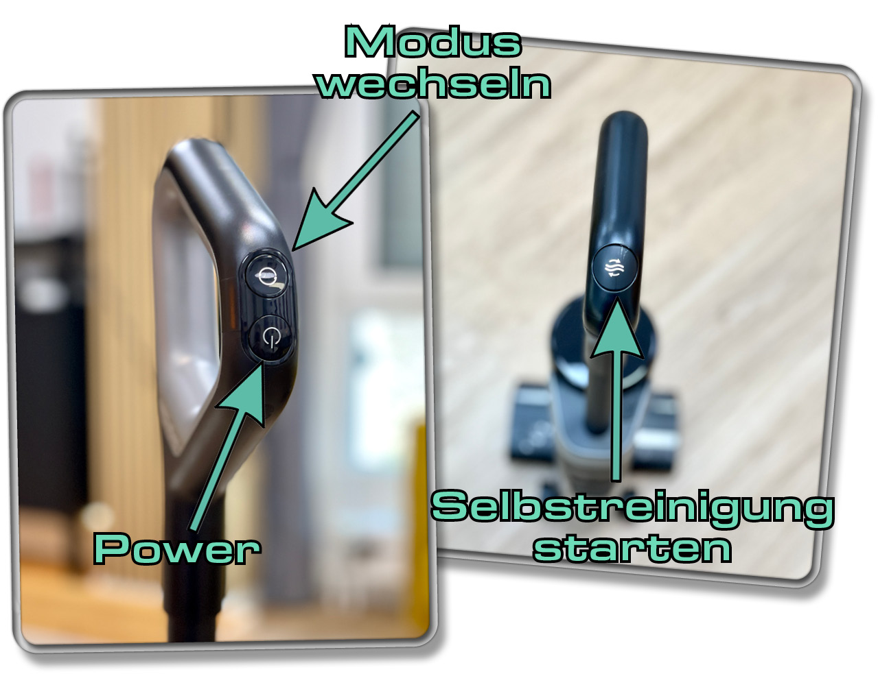 Über diese Tasten wird der Dreame H12 Dual als Wischsauger gesteuert