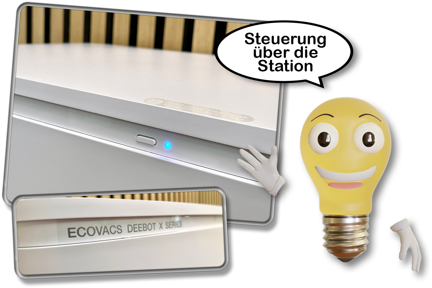 Auf der Station des ECOVACS DEEBOT X5 OMNI befindet sich ein Knopf für die manuelle Steuerung