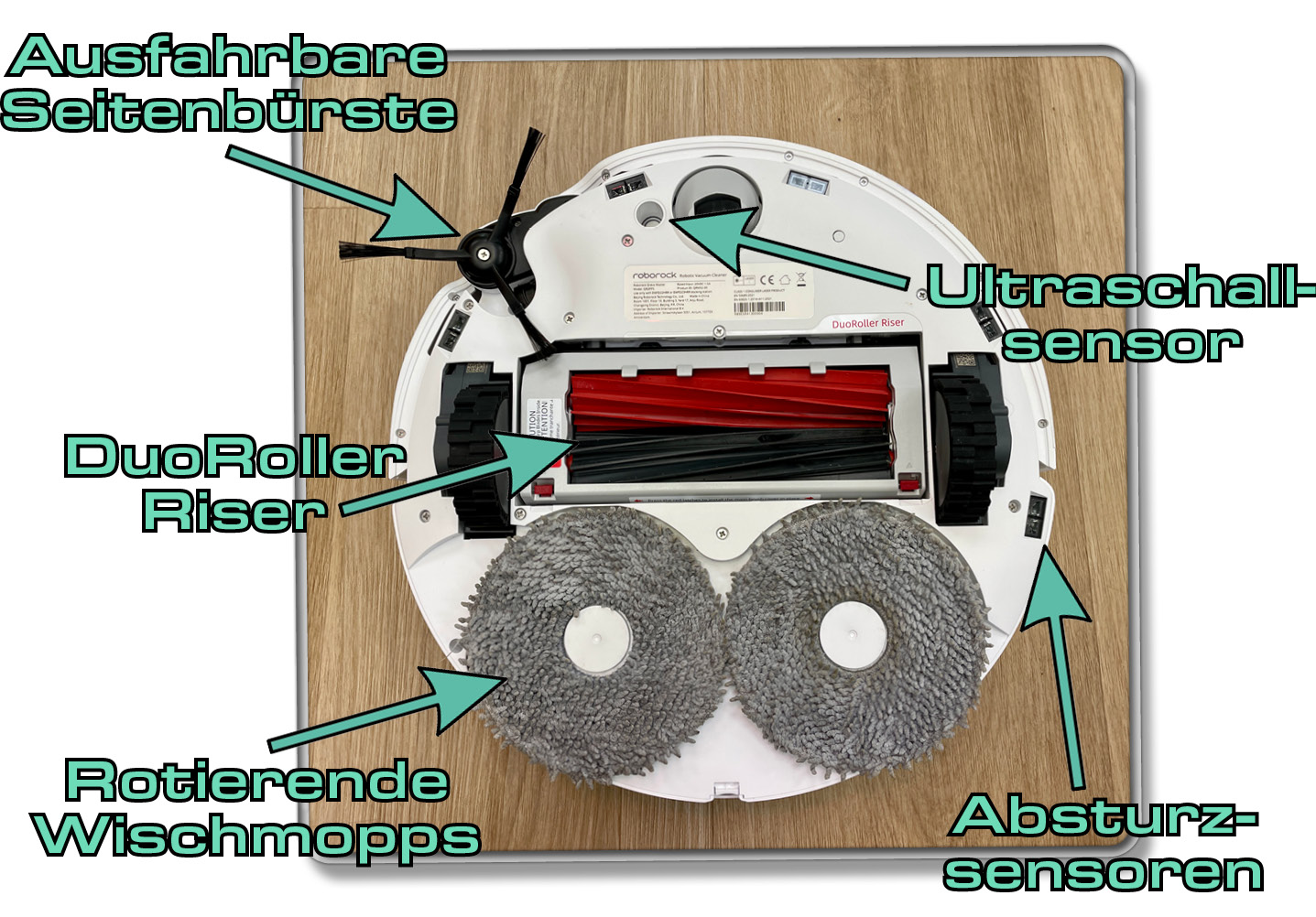 Auf der Unterseite des Roborock Qreov Master finden sich viele zusätzliche Eigenschaften, die den Roboter zur wahrer Größe verhelfen