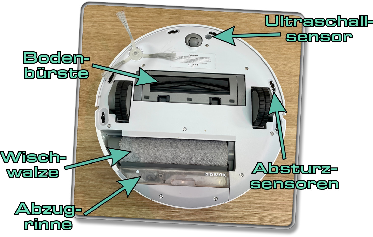 Auf der Unterseite des SwitchBot S10 erkennt man die wahren Unterschiede zu Konkurrenzmodellen