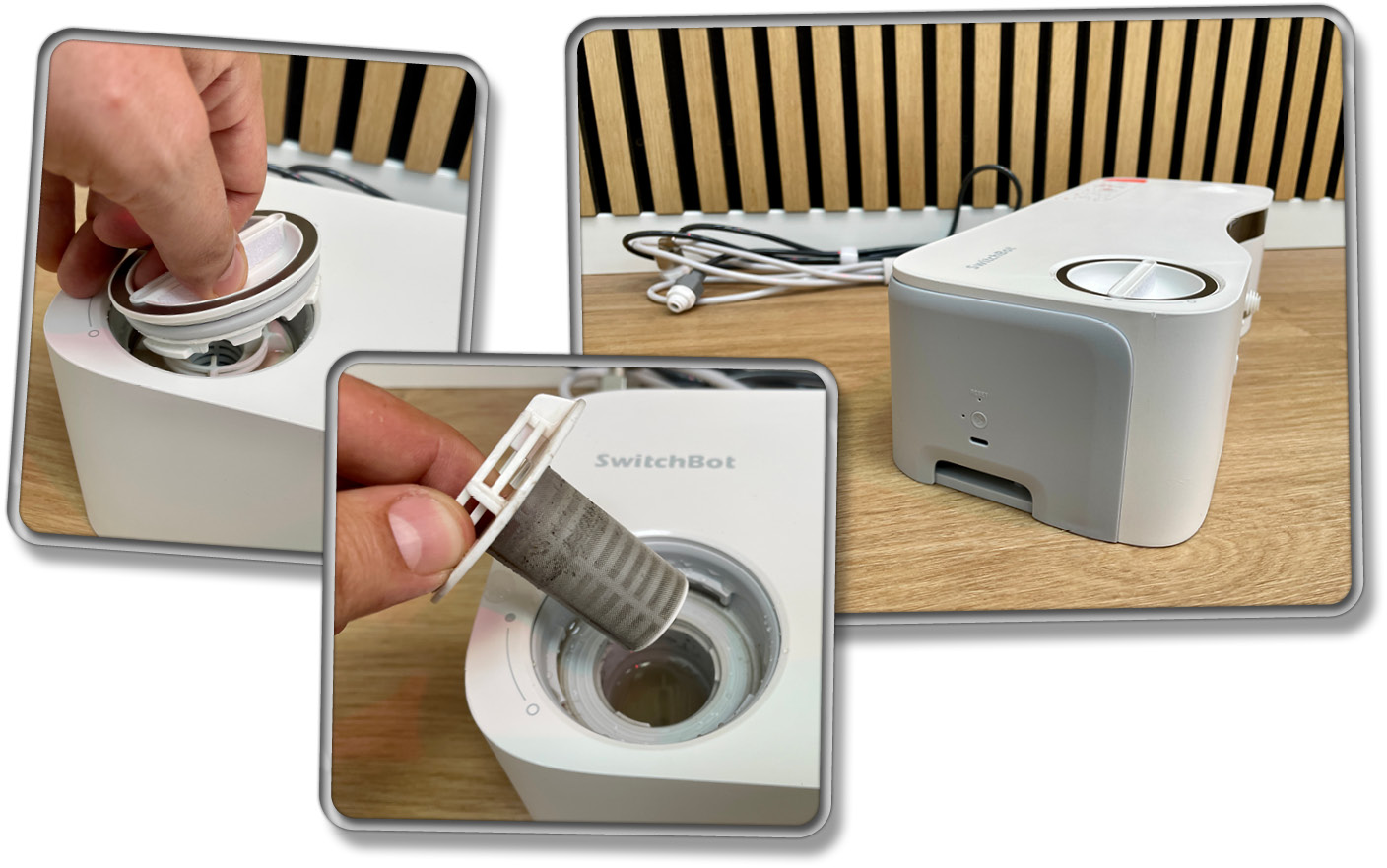 Auf der gegenüberliegenden Seite befindet sich der Wasserfilter