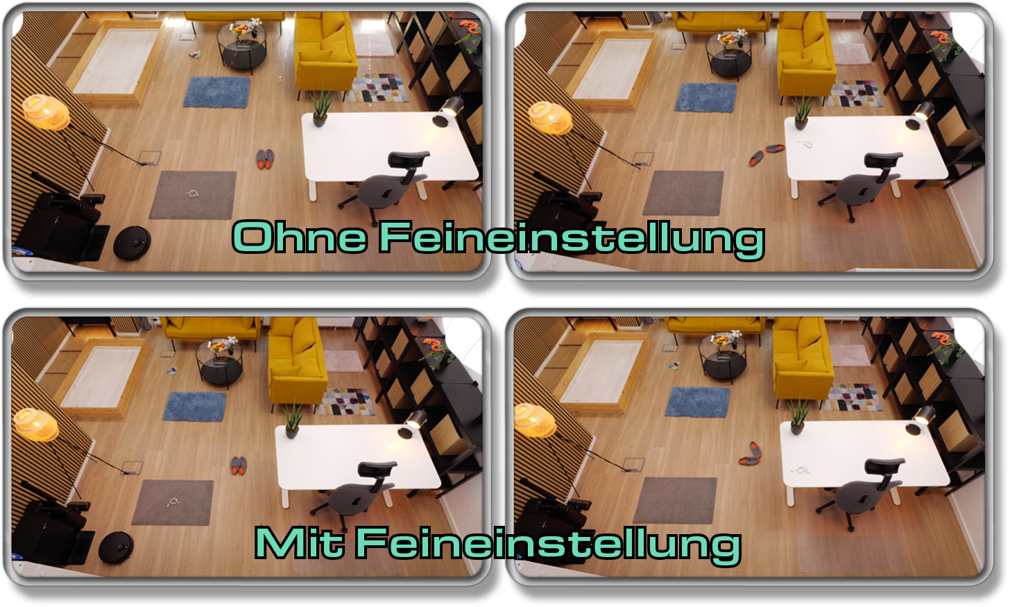 Auf diesen Bildern erkennt man den Unterschied der Feineinstellung der Obstacle Avoidance