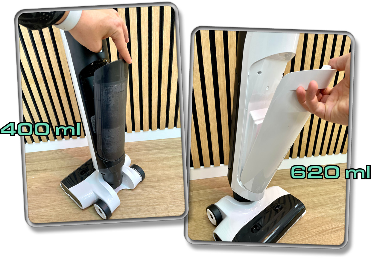 Beide Wassertanks des Roborock Flexi Lite lassen sich komfortabel entnehmen