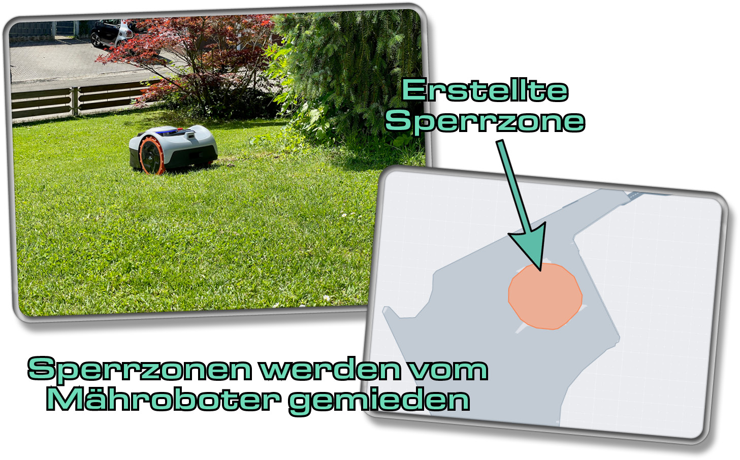 Dank der Möglichkeit Sperrzonen zu erstellen, befährt der Segway Navimow i105 Stellen nicht, die man nicht mähen möchte