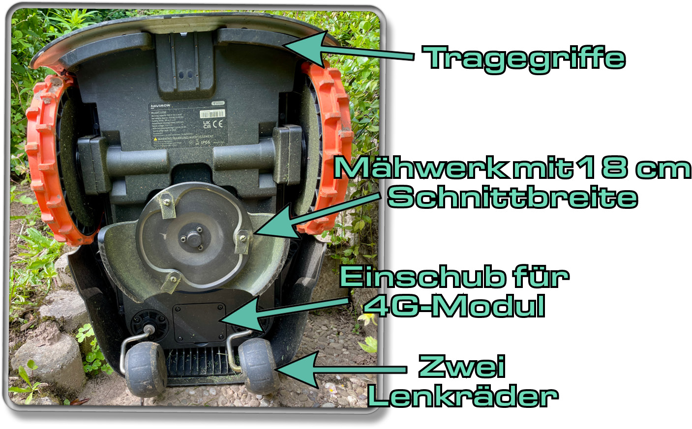 Das alles befindet sich auf der Unterseite des Segway Navimow i105
