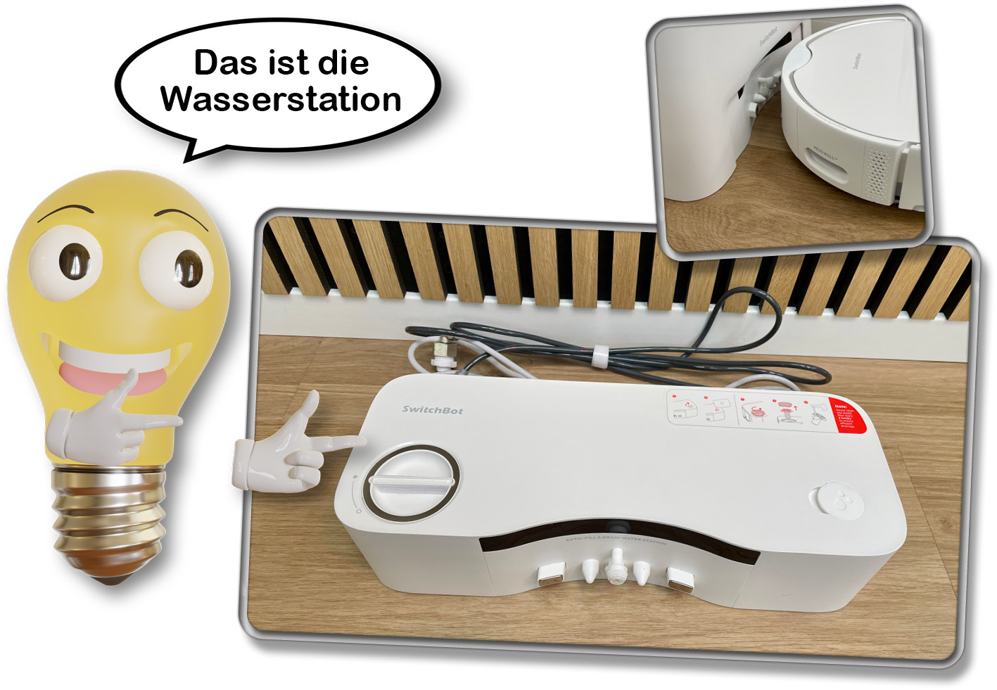 Das ist die mitgelieferte Wasserstation, die den SwitchBot S10 mit Frischwasser versorgt und das Abwasser in den Ausguss leitet