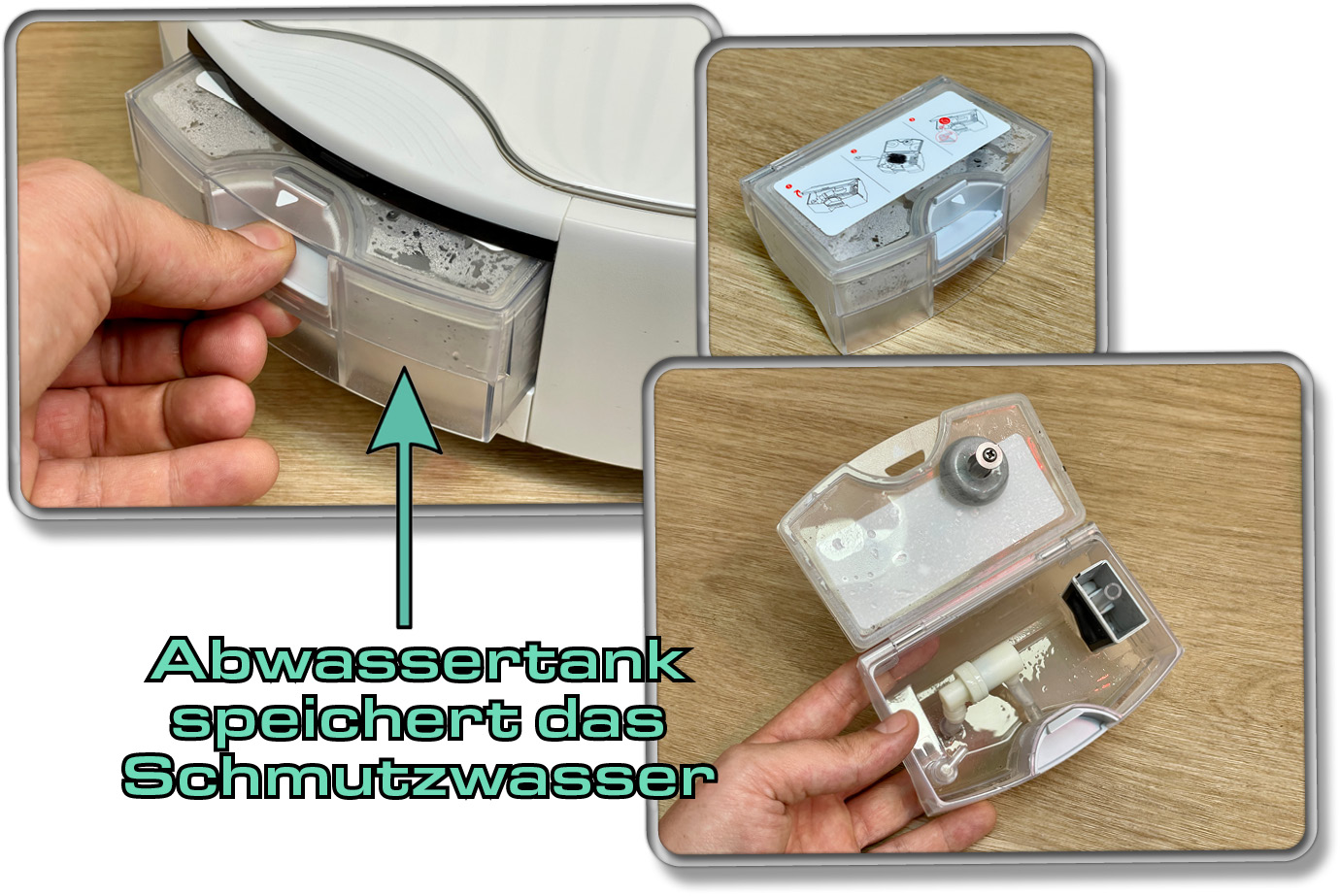 Der Abwassertank kann für die gelegentliche Wartung ebenfalls entnommen werden.