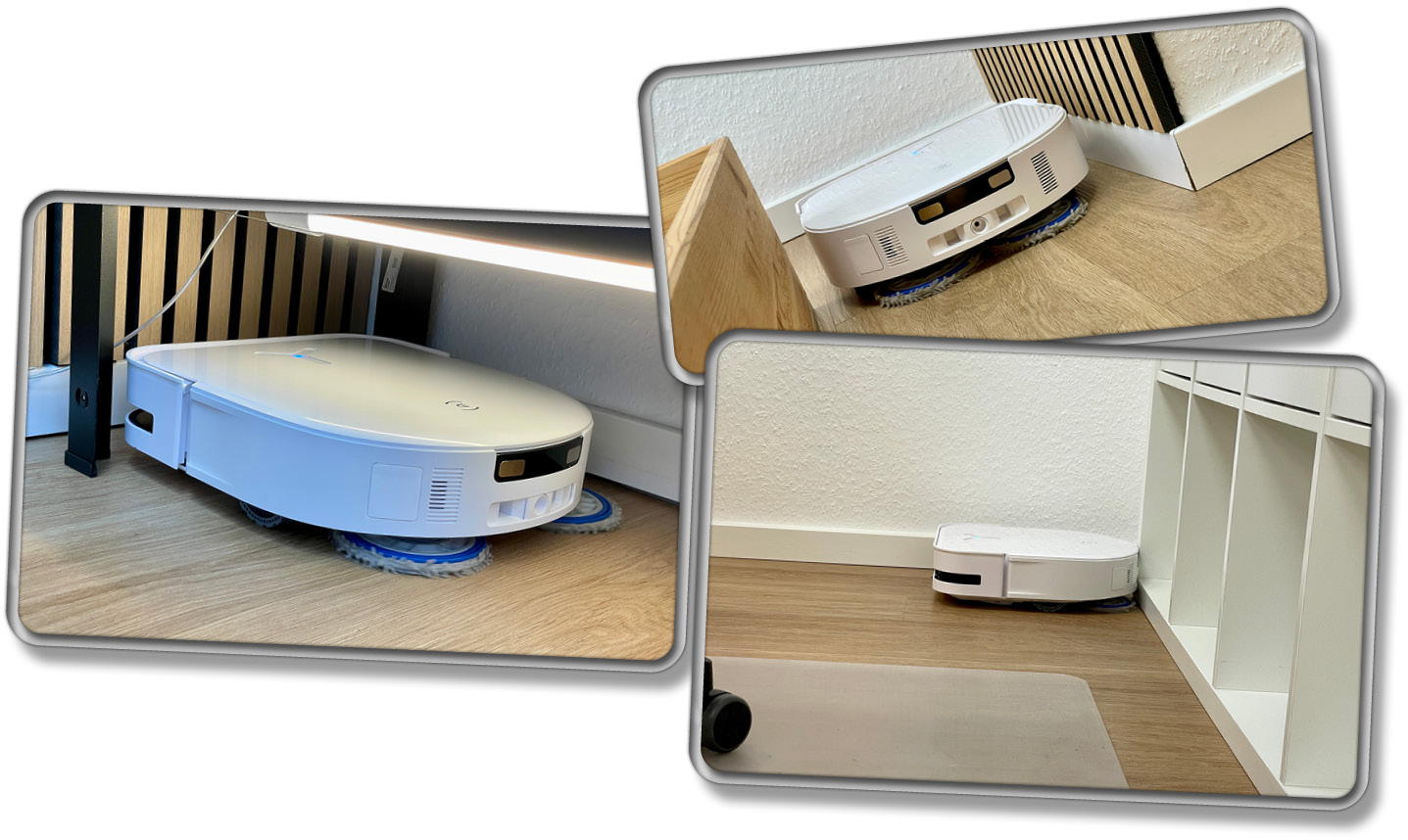 Der ECOVACS DEEBOT X5 OMNI navigiert auch durch Engstellen und gibt Ecken eine besondere Aufmerksamkeit