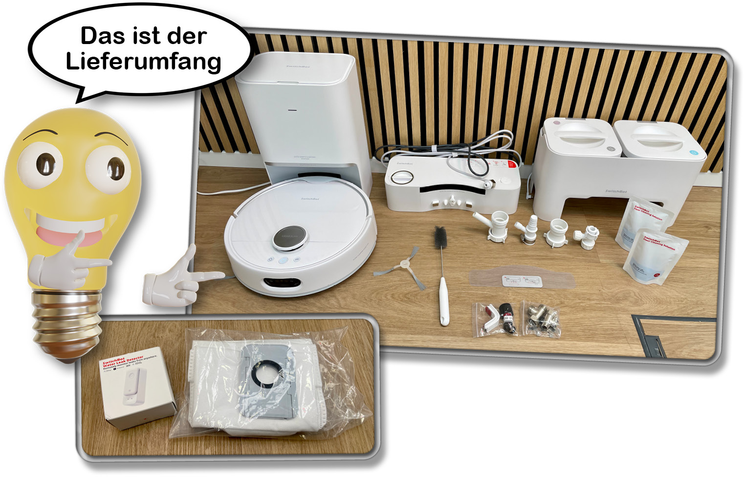 Der Lieferumfang des SwitchBot S10 Saugroboters