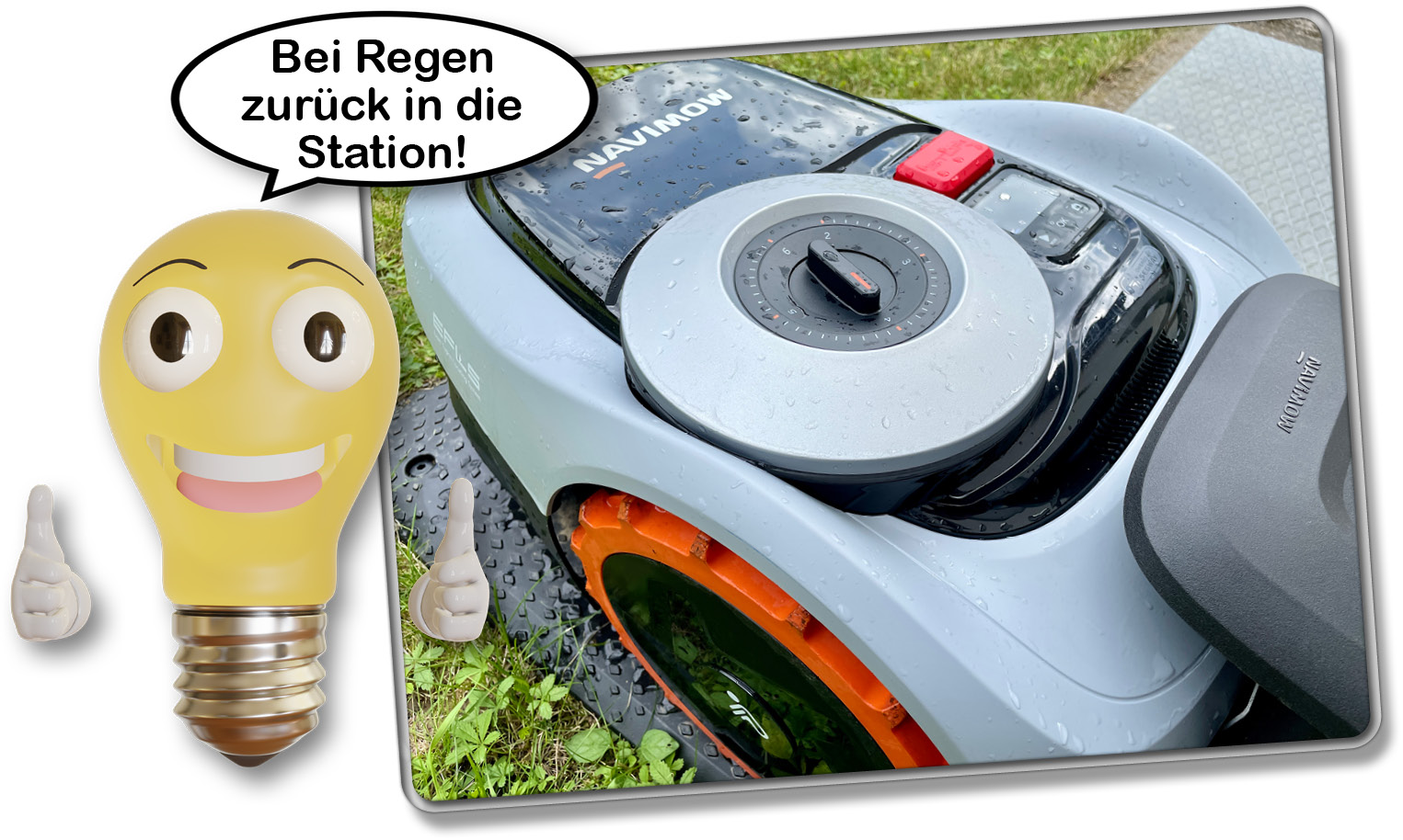 Der Segway Navimow i105 erkennt die Wetterverhältnisse und kehrt bei Regen zurück in die Station