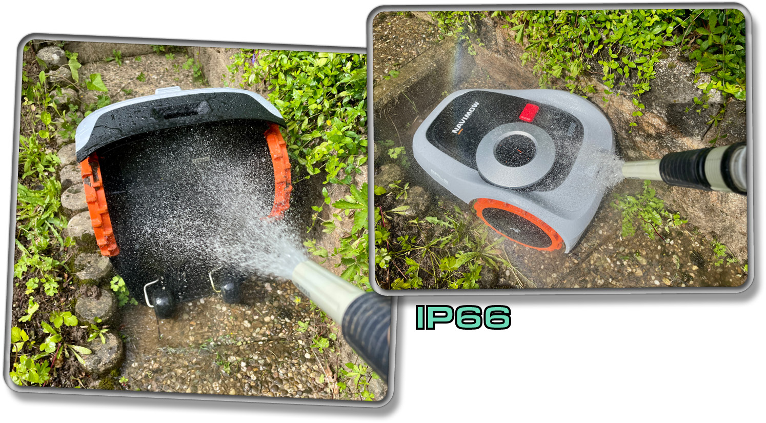 Der Segway Navimow i105 kann ganz einfach mit dem Wasserschlauch abgespritzt werden.