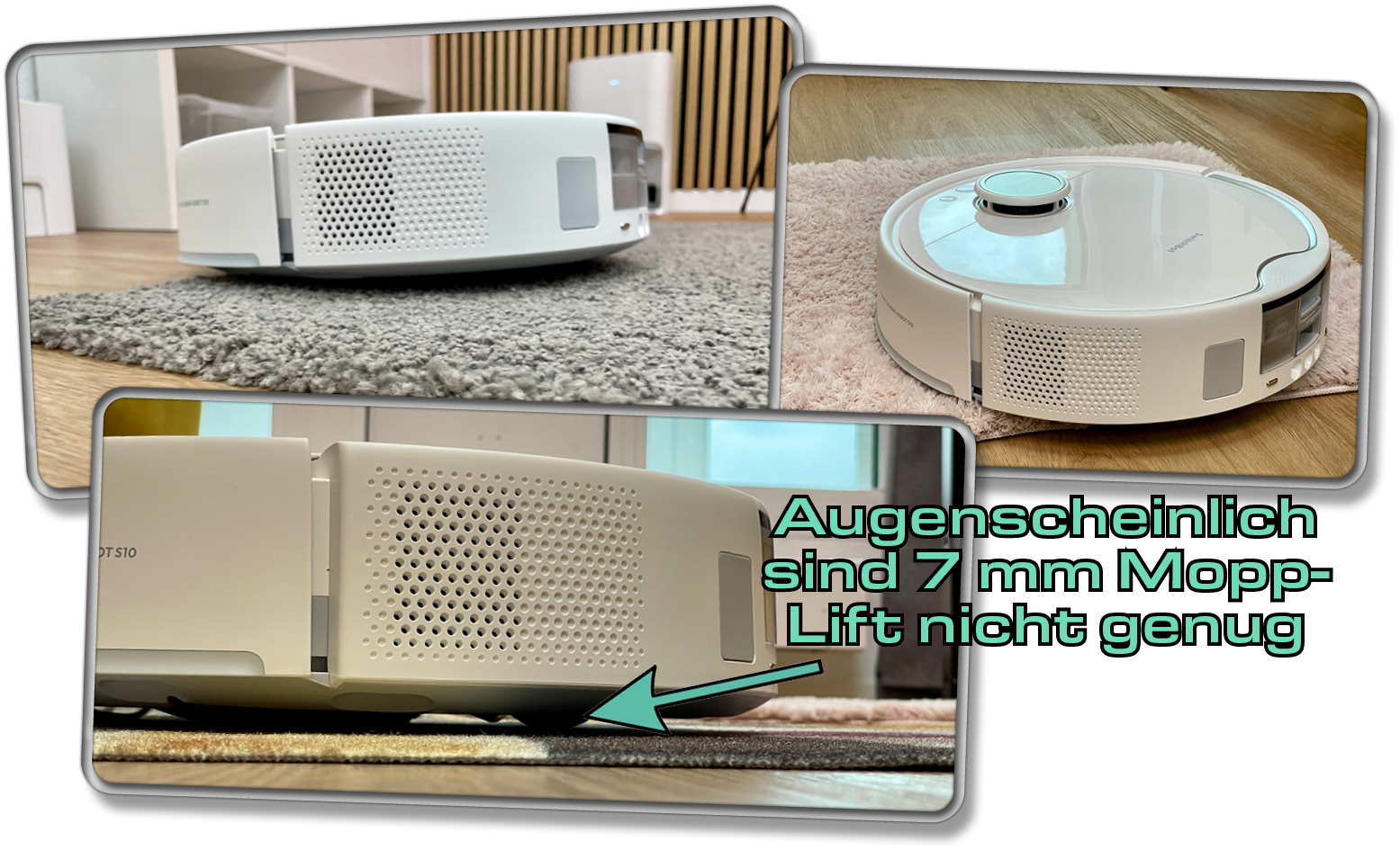 Der Teppich bleibt trocken, jedoch wird der Wischmopp nur ganz knapp über dem Teppich angehoben