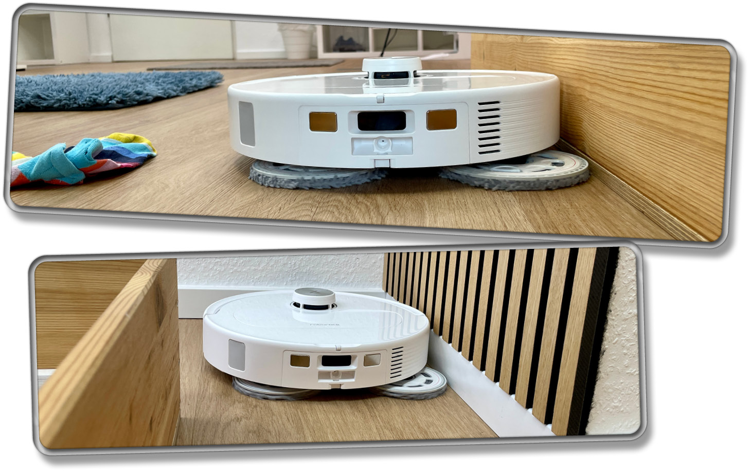 Der eine Wischmopp des Roborock Qrevo Master fährt am Randbereich aus, um diesen effizienter wischen zu können