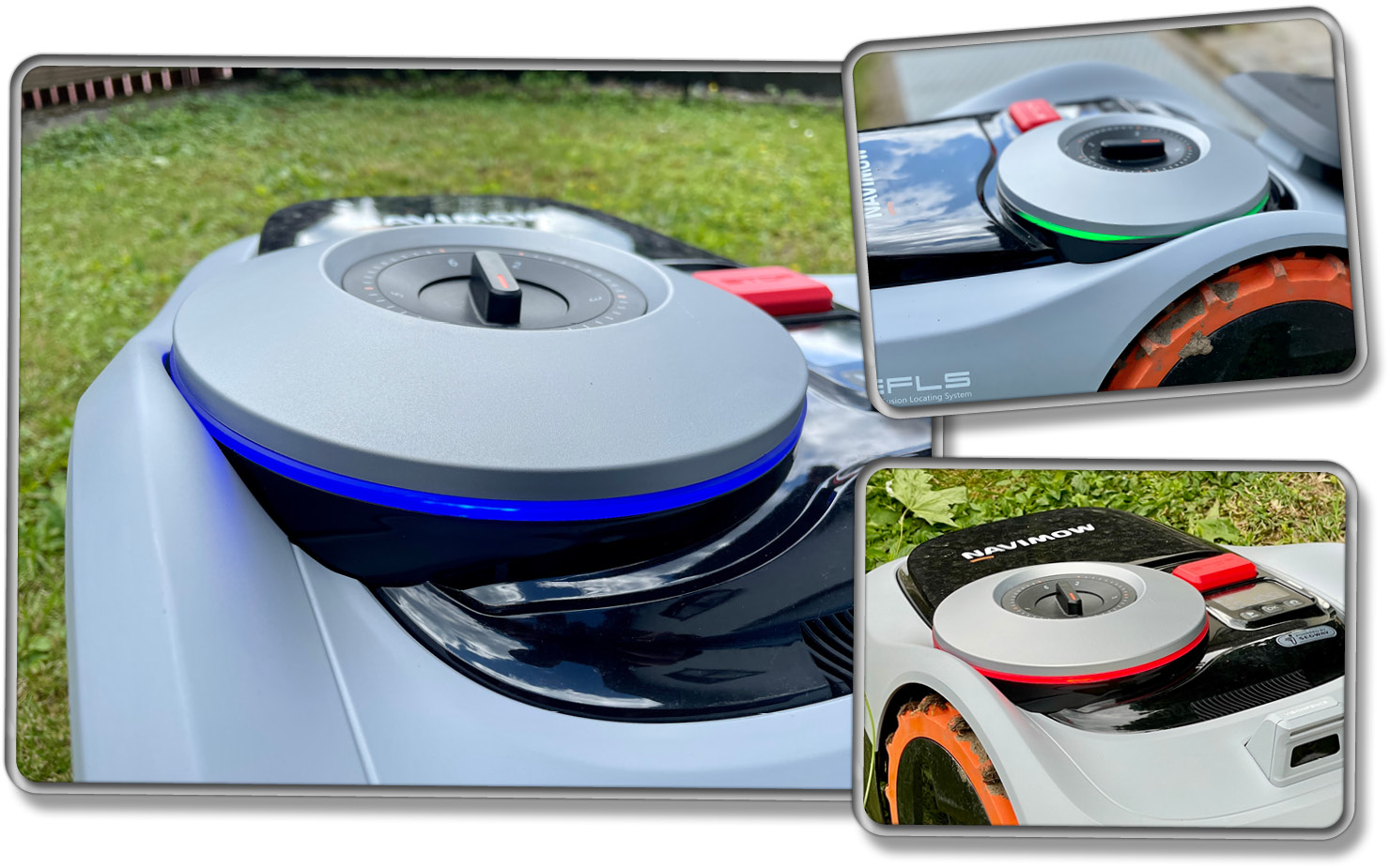 Der farbige LED-Ring zeigt stets den Status des Mähroboters an