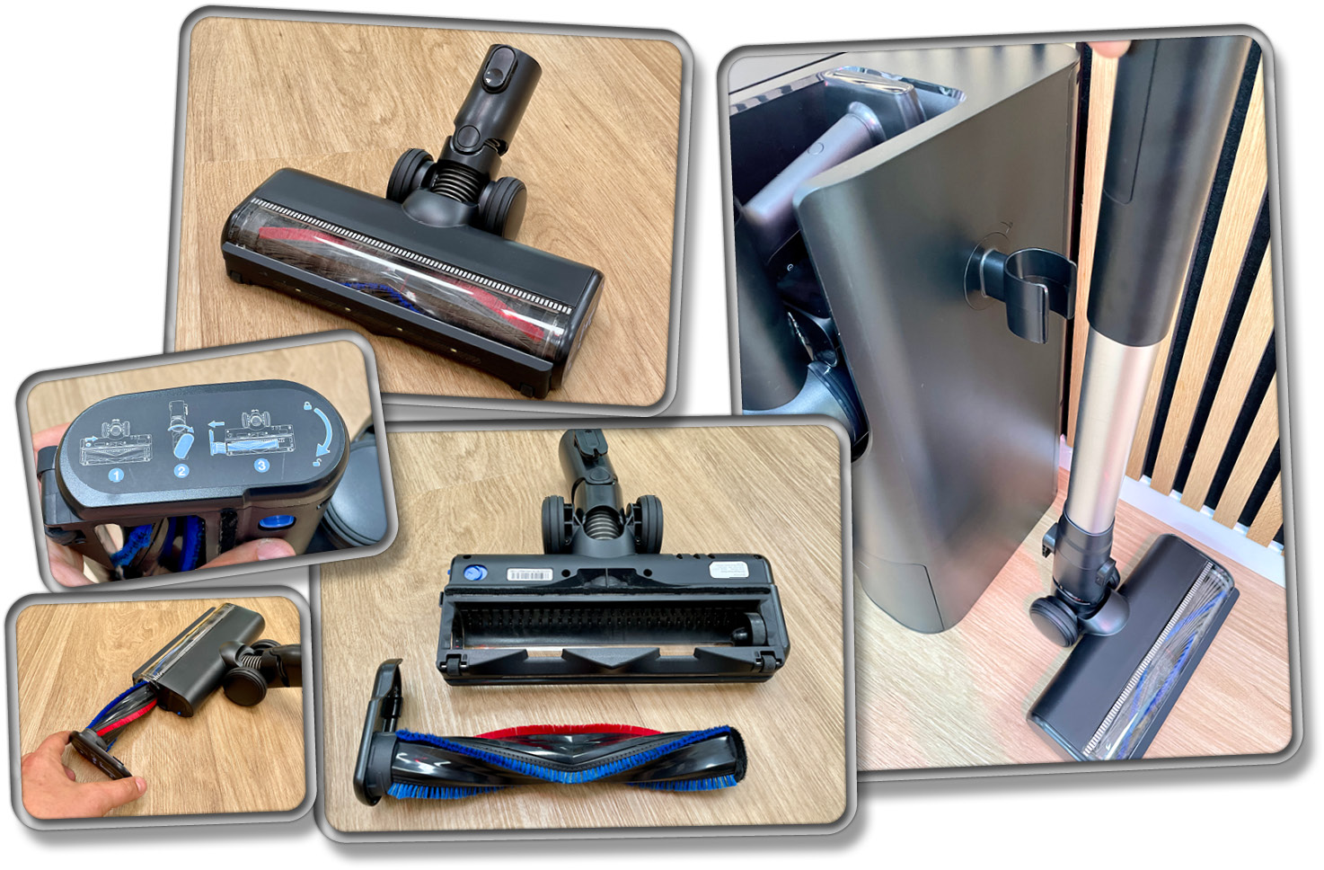 Die Bodenbürste kann in ihre Einzelteile auseinandergenommen werden.