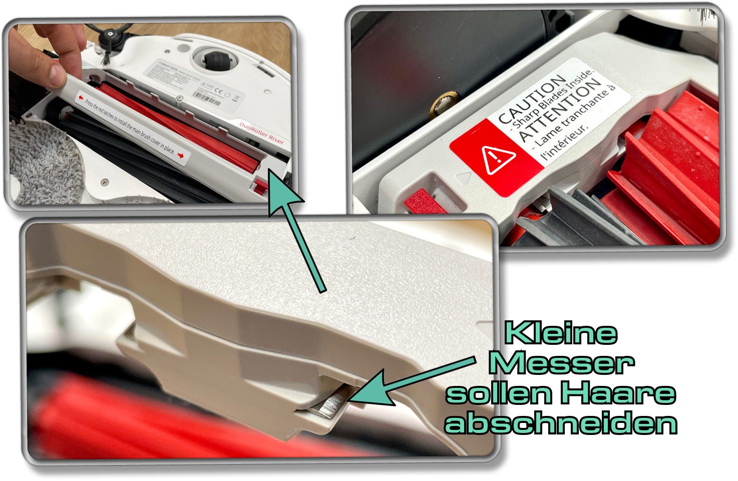 Die Bürstenabdeckung besitzt Messer, die alle aufgewickelten Haare durchtrennen sollen