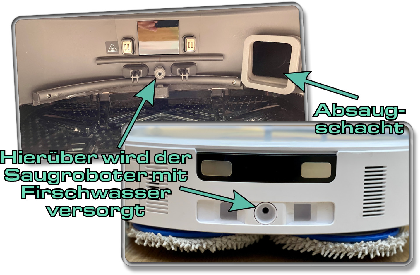 Die Station des ECOVACS DEEBOT X5 OMNI füllt automatisch den Wassertank des Roboters auf