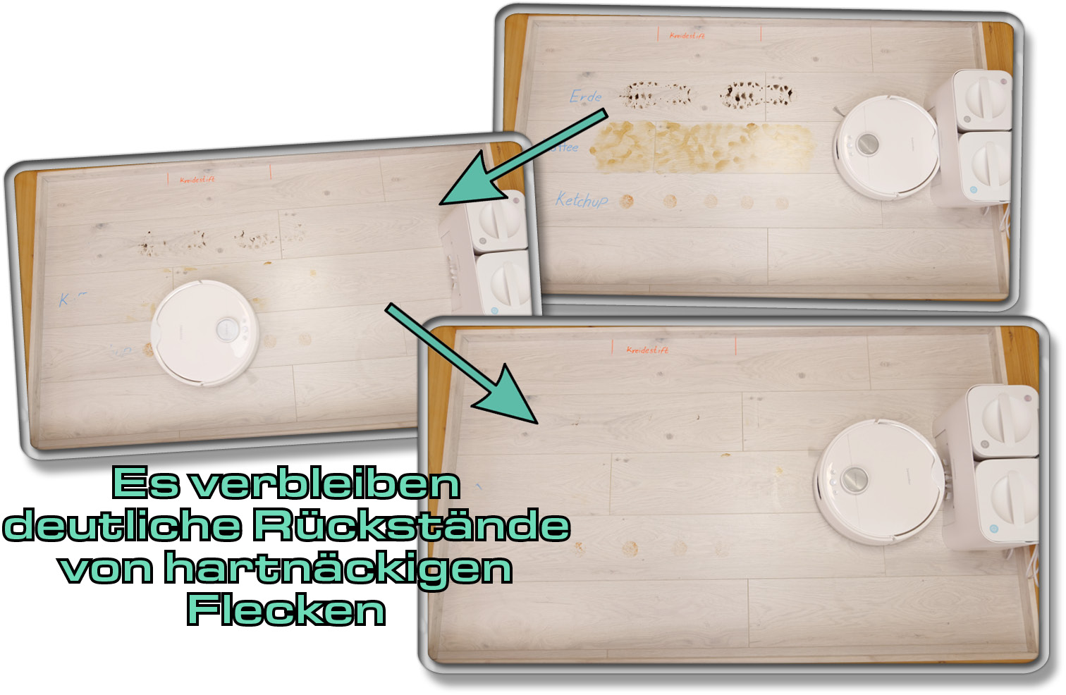 Die Wischfunktion des SwitchBot S10 kommt mit Alltagsschmutz klar, muss jedoch bei hartnäckigen Verschmutzungen mehrmals wischen
