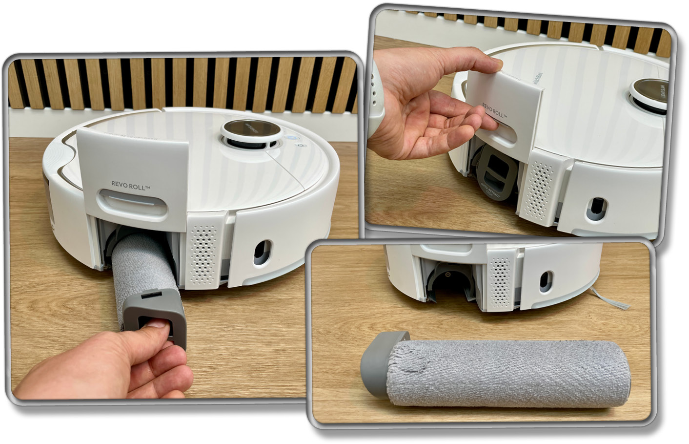 Die Wischwalze des Saugroboters lässt sich seitlich herausziehen