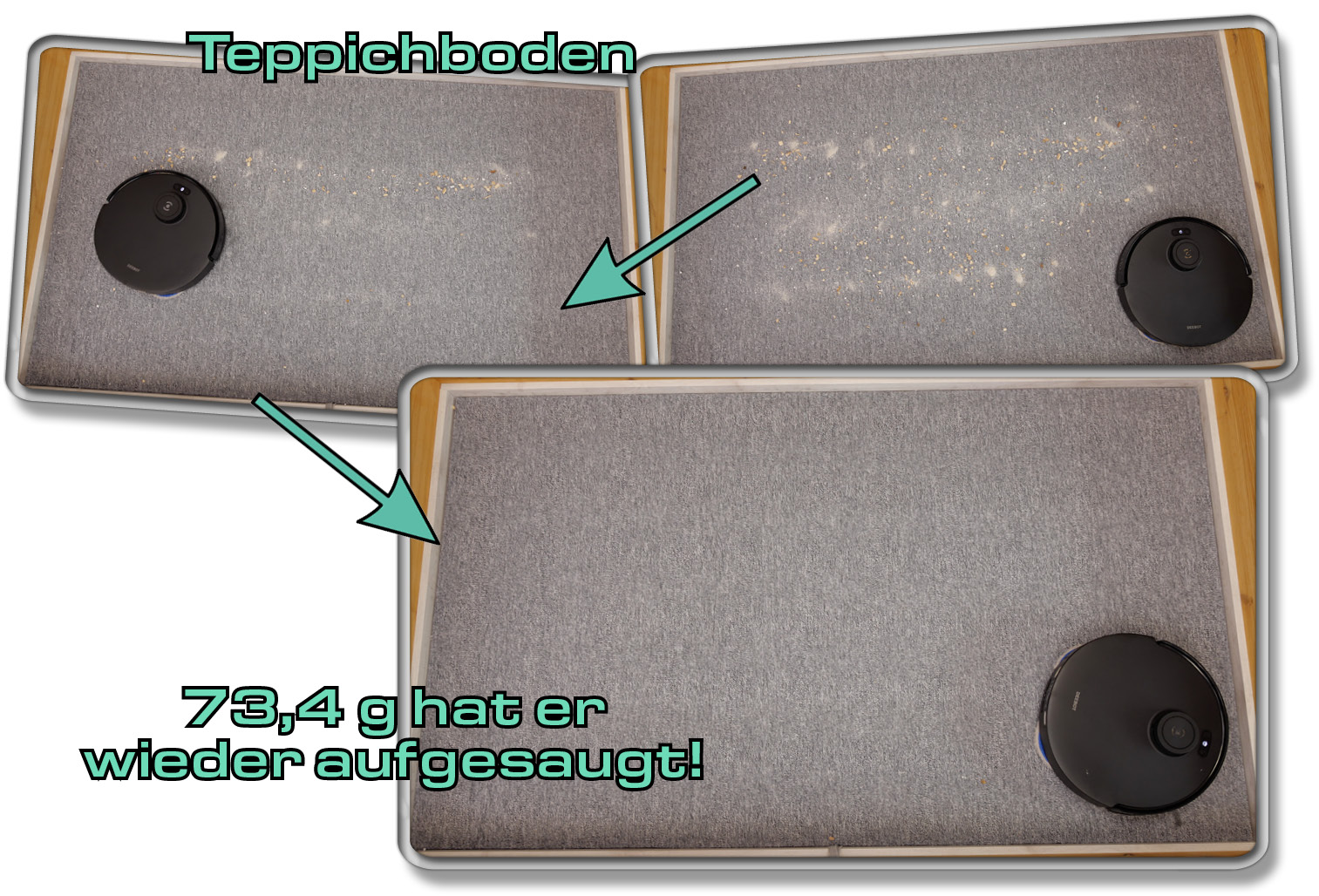 ECOVACS DEEBOT T30S COMBO COMPLETE - Die gemessene Saugleistung auf Teppichboden