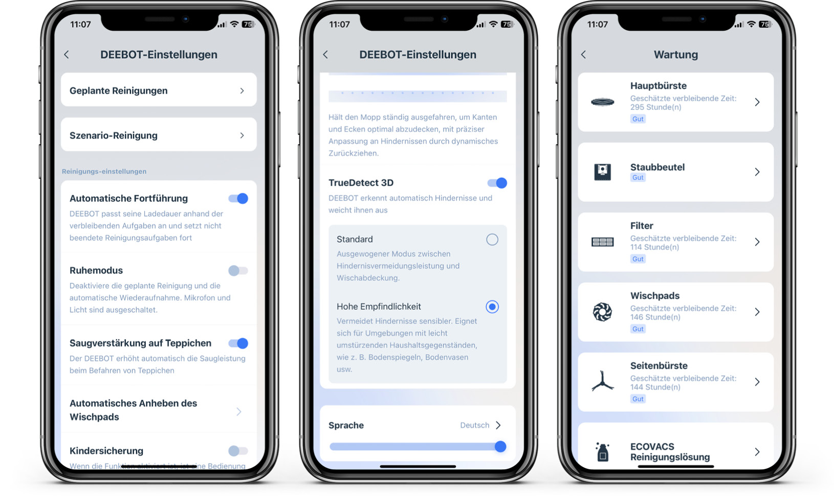 ECOVACS DEEBOT X5 OMNI - App - Einstellungen