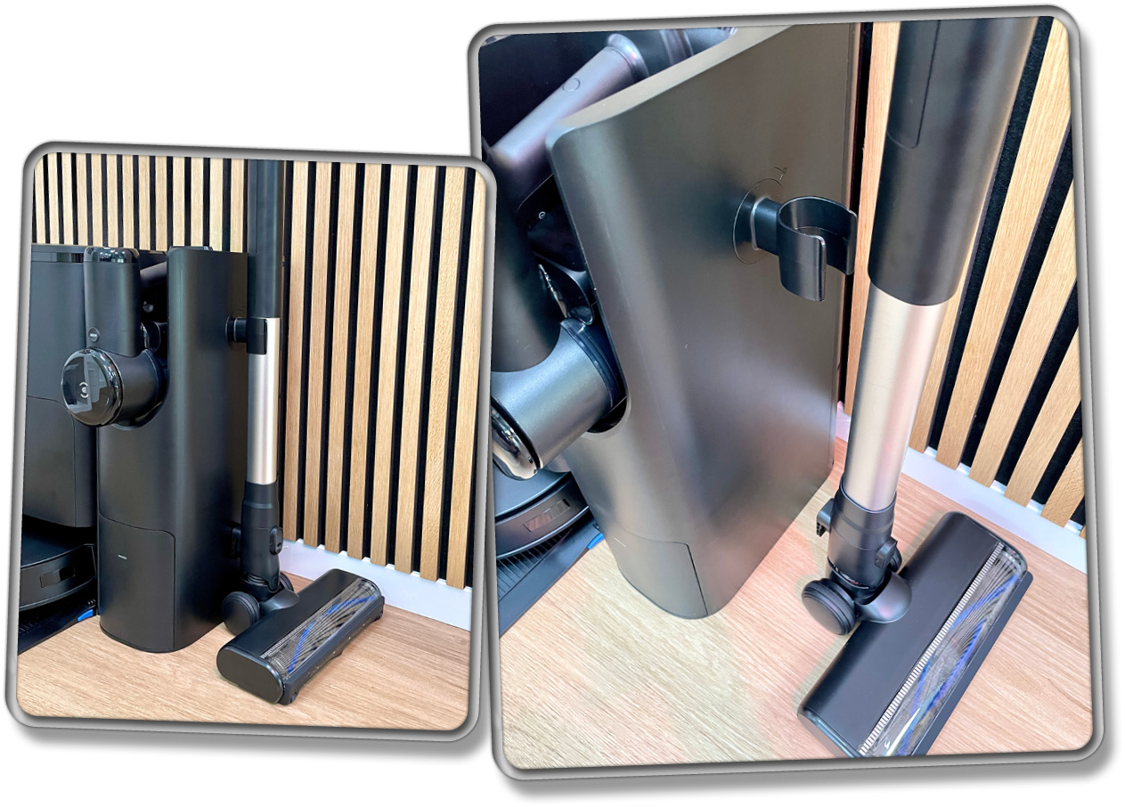 Eine praktische Halterung für das Saugrohr samt Bodendüse ist ebenfalls vorhanden