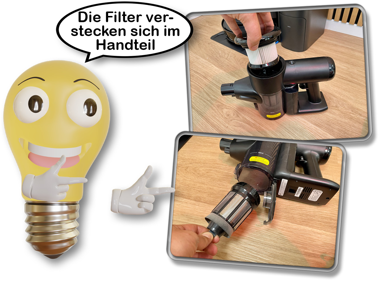 Hier verstecken sich die Filter des Akkusaugers