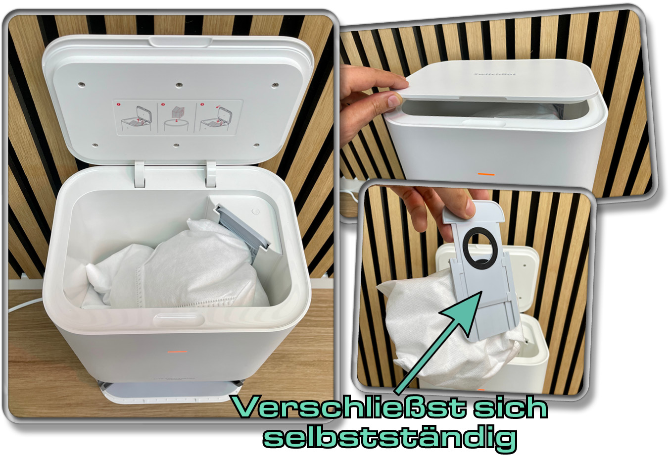 Im Inneren der Absaugstation befindet sich ein Staubbeutel, der bei Entnahme sich selbst verschließt