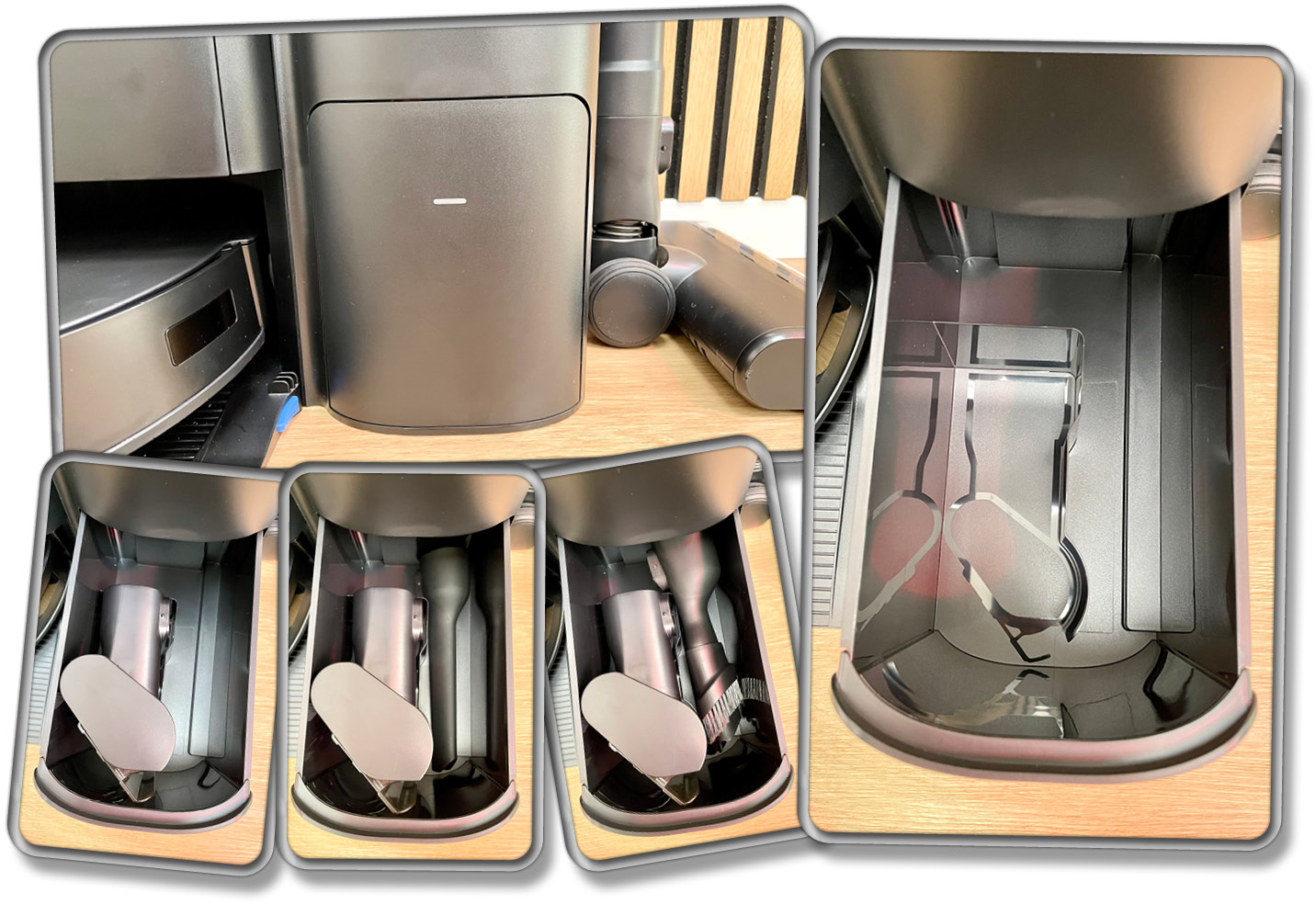 In der Station befindet sich eine Schublade, die alle Zubehörteile ordentlich verstaut