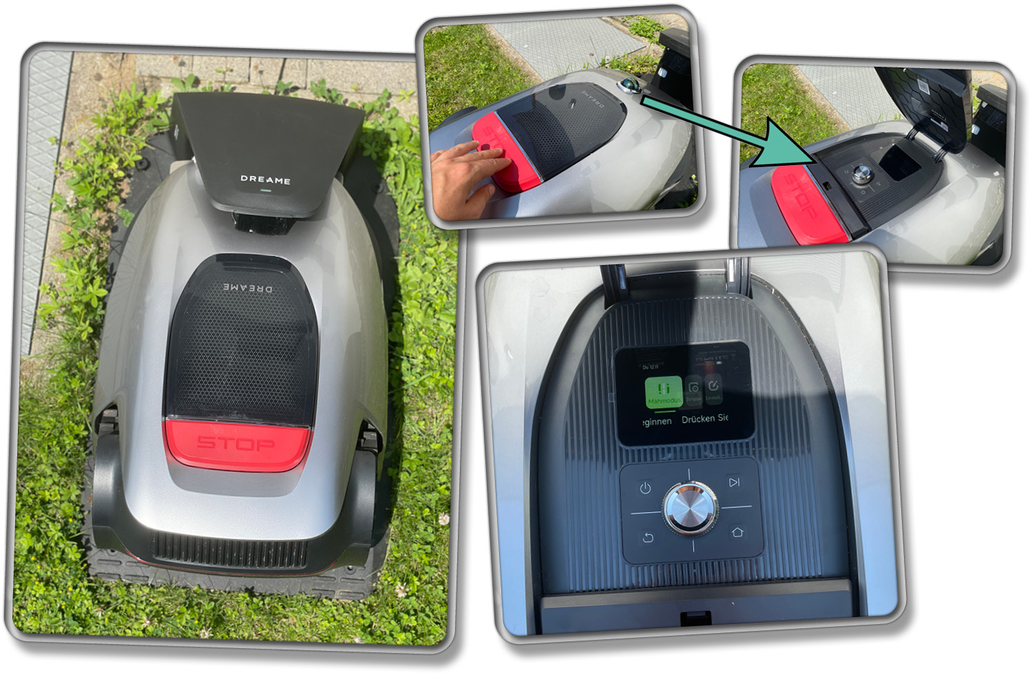 Mit der großen roten Stop-Taste, gelangt man unter die Haube zur Steuerung