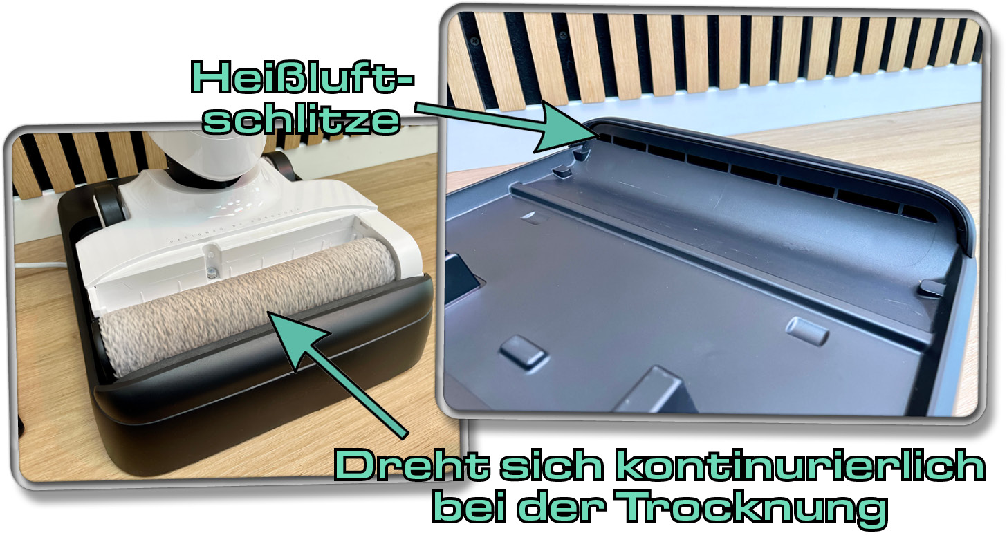 Nach jeder Moppwäsche wird der Mopp des Roborock Flexi Lite von heißer Luft getrocknet
