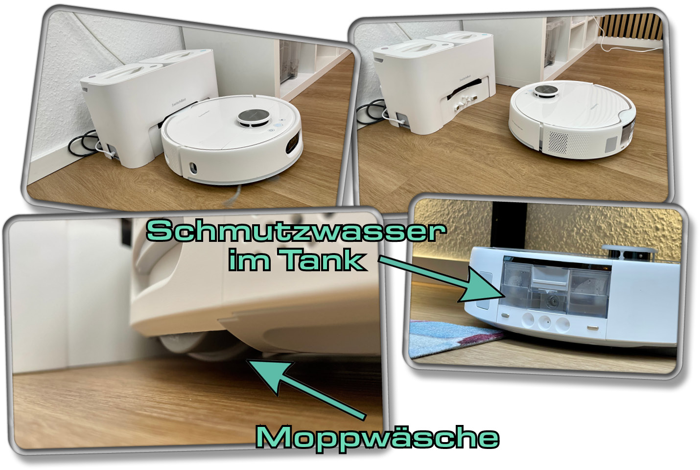 Nach und während der Reinigung geht der SwitchBot S10 zu seiner Tankstelle