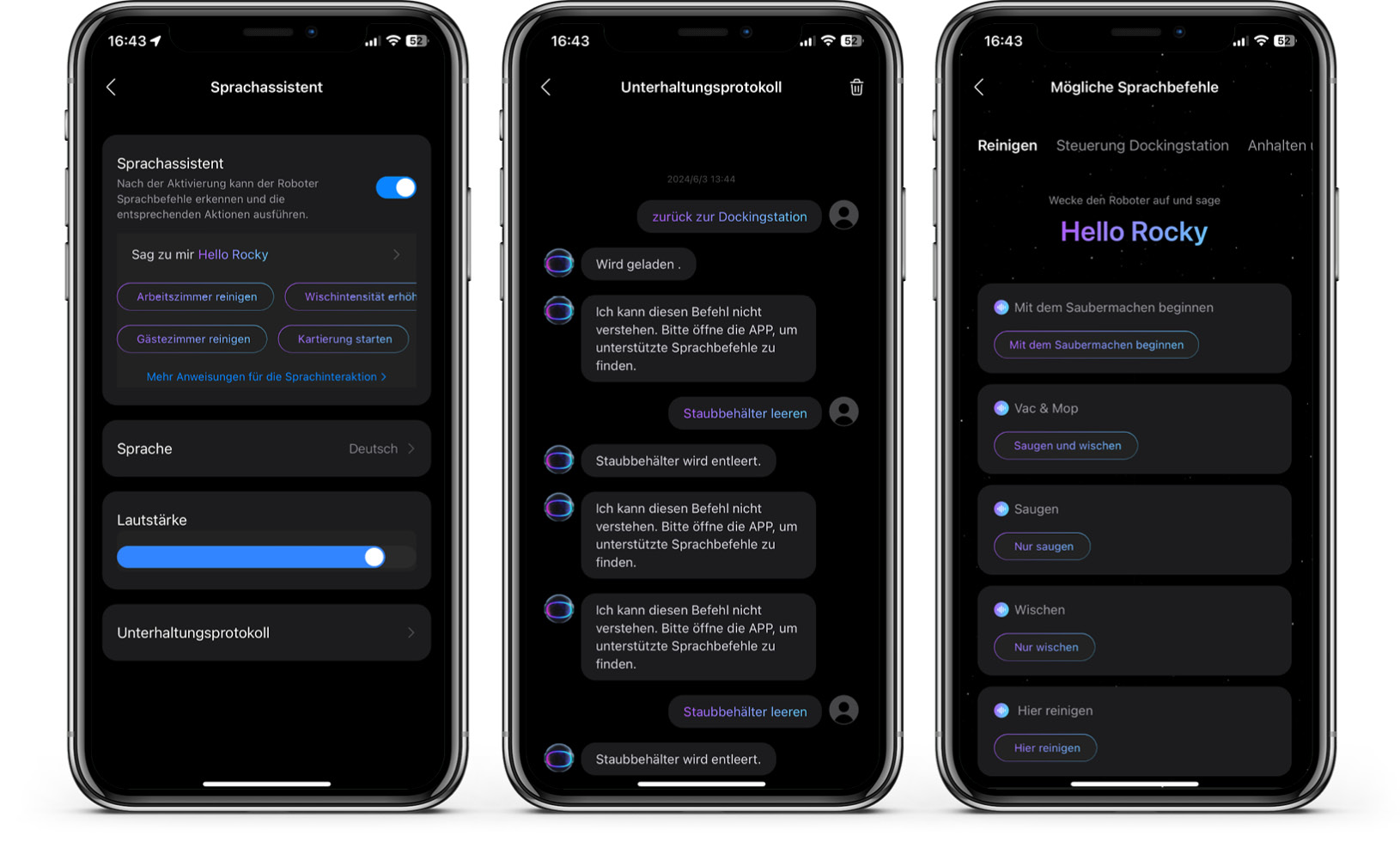 Roborock Qrevo Master - App - Rocky Sprachassistent