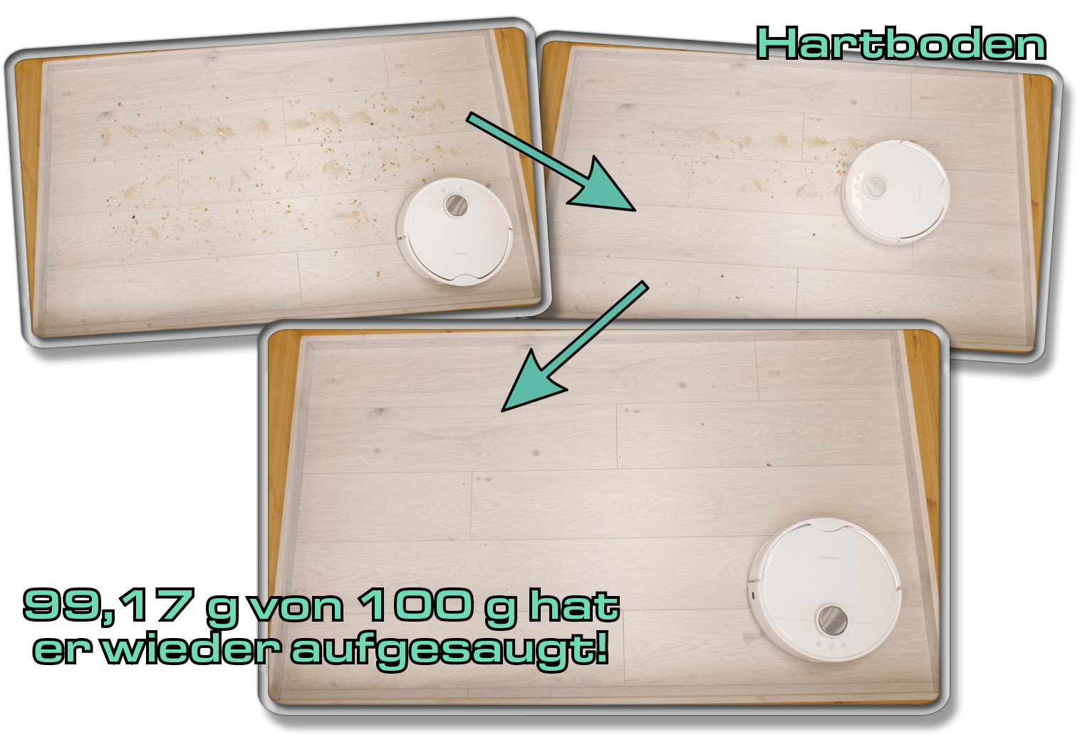 SwitchBot S10 - Die gemessene Saugleistung auf Hartboden